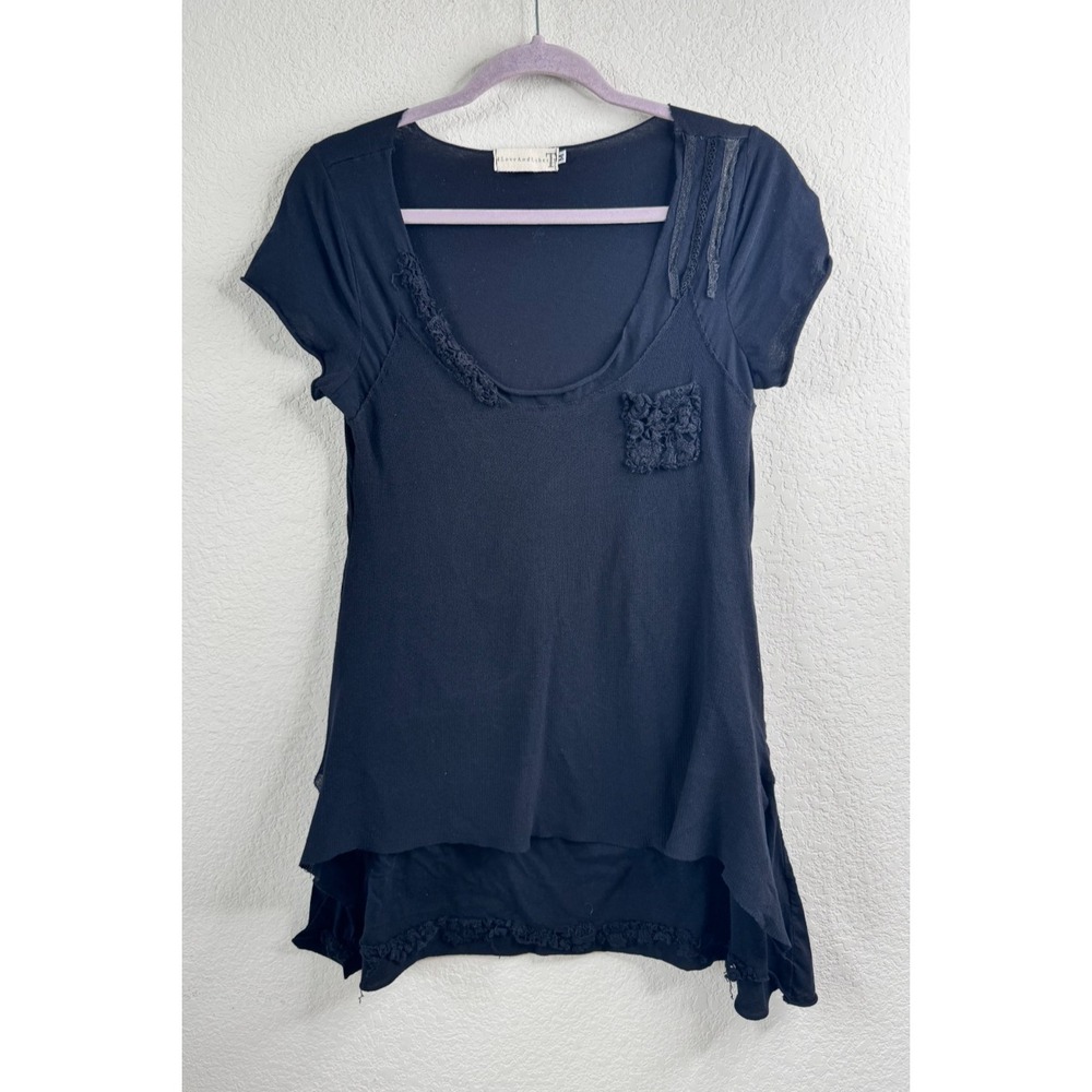Johnny Was 4 Love And Liberty Women's M Black Knit Short Sleeve Tunic Whimsigoth